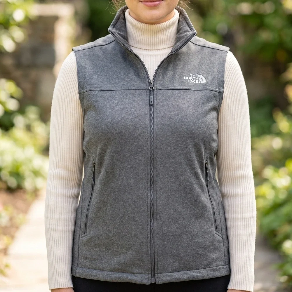 The North Face Mens Apex Bionic WindWall Vest Grey Heather Softshell Full Zip L